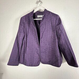 Alfred Dunner Petite Womens Purple Textured Open Front Blazer Jacket 12P Lined